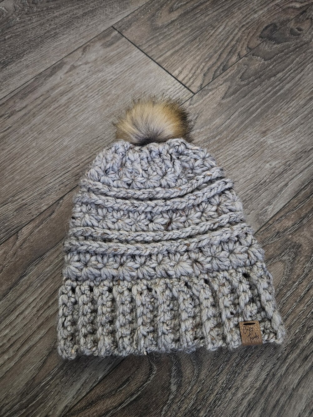 Handmade Knit Pom Beanie - Light Gray
